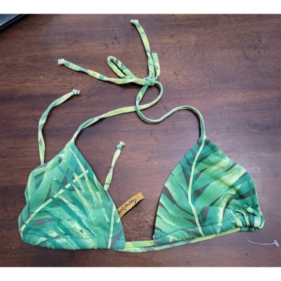NWOTD Rachel Pally L Green Leaves Triangle Tie Halter Bikini Swim Top 123474 - Picture 1 of 2